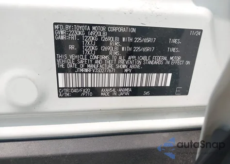 2025 Toyota Rav4 Hybrid Xle z USA, uszkodzony, nr VIN JTMRWRFV3SD277671